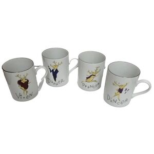 Pottery Barn Reindeer Mugs Set Of Four 12 Oz Dasher, Vixen, Dancer, Prancer